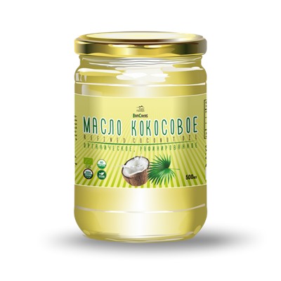 Масло кокосовое  для жарки, рафинированное (organic), BONCOCOS, 500мл, ст/б