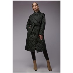 Женское стеганое пальто с поясом Plaxa RA10630, цвет тёмно-зелёный