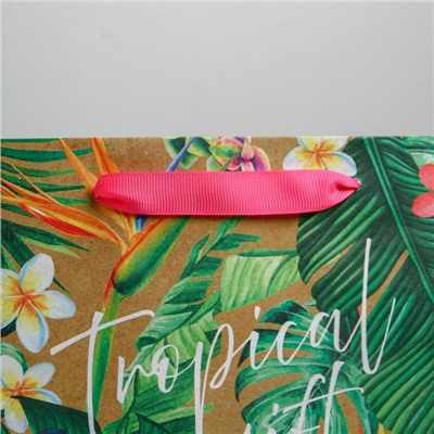 Пакет подарочный крафтовый горизонтальный, упаковка, «Tropical gift», 23 х 18 х 10 см