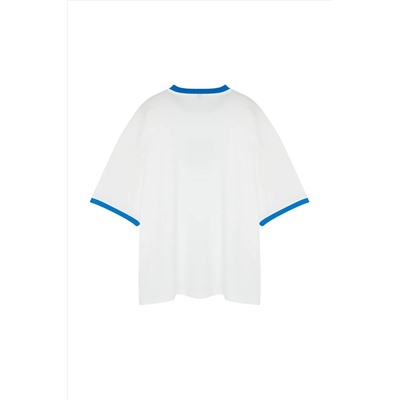 Удобная футболка унисекс унисекс большого размера из 100% хлопка с вышивкой и цветными блоками TMNSS24BF00049