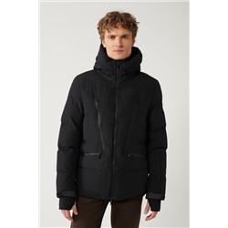 Черная куртка-пуховик с водоотталкивающим ветрозащитным термометром и комфортной посадкой с капюшоном