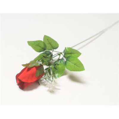 Искусственные цветы, Ветка одиночная бутон розы бархатный (1010237) красный
