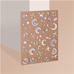 Наклейки для ногтей «Луна и звёзды», объёмные, разноцветные/голографические
