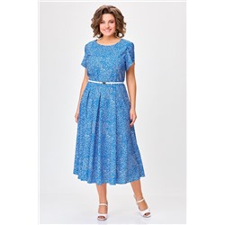Платье Swallow 757 ярко-голубой+принт бело-бежевые камни