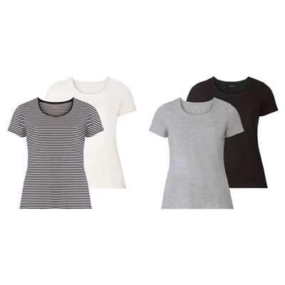 esmara® Damen T-Shirt, 2 Stück, mit hohem Baumwollanteil