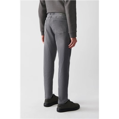 Мужские серые берлинские винтажные потертые гибкие зауженные джинсовые брюки E003512
