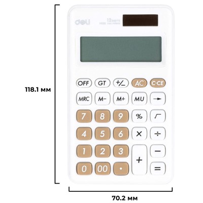 Калькулятор карманный Deli EM120,12-р, дв.пит., 118x70мм, белый