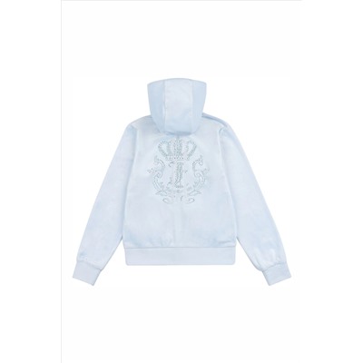 Juicy Couture Girls Blue Diamante Crown Zip Through Hoodie