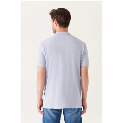 Мужская голубая классная футболка с воротником-поло из 100 % хлопка стандартного кроя E001004
