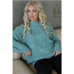 Объёмный вязаный свитер мятного цвета