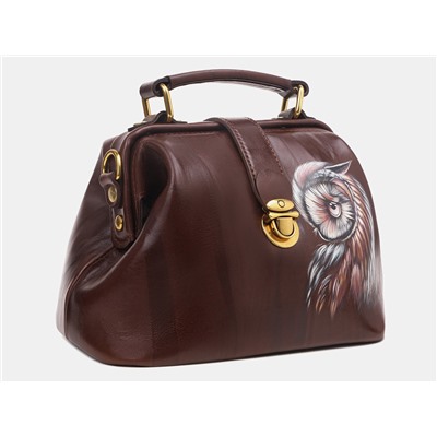 Коричневая кожаная сумка с росписью из натуральной кожи «W0013 Brown-Z Sova»