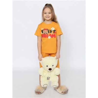 CSKG 50171-30 Пижама для девочки (футболка, бриджи),охра