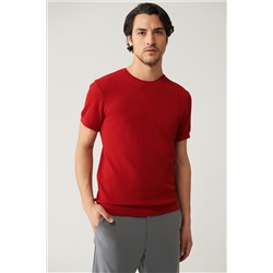 Красная трикотажная футболка стандартного кроя из текстурированного хлопка с круглым вырезом