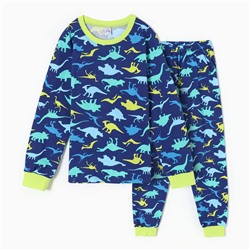 Пижама для мальчиков, цвет темно синий/дино, рост 128