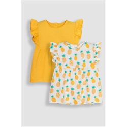 JoJo Maman Bébé 2-Pack Pineapple & Frill Shoulder T-Shirts