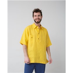 Рубашка льняная поло желтая 26012