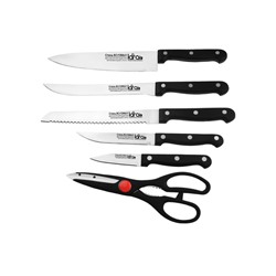 LR05-53 LARA Набор ножей 7 предметов: ДЕРЕВЯННАЯ ПОДСТАВКА + 5 ножей + ножницы