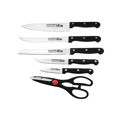 LR05-53 LARA Набор ножей 7 предметов: ДЕРЕВЯННАЯ ПОДСТАВКА + 5 ножей + ножницы