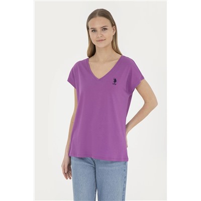 Женская фиолетовая базовая футболка с v-образным вырезом Неожиданная скидка в корзине