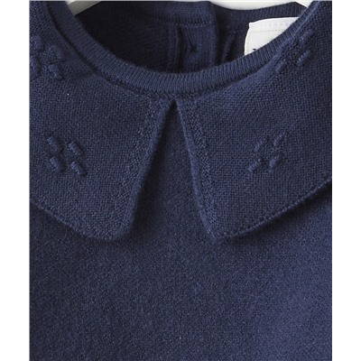 PULL BLEU MARINE EN MAILLE AVEC COL CLAUDINE BÉBÉ FILLE