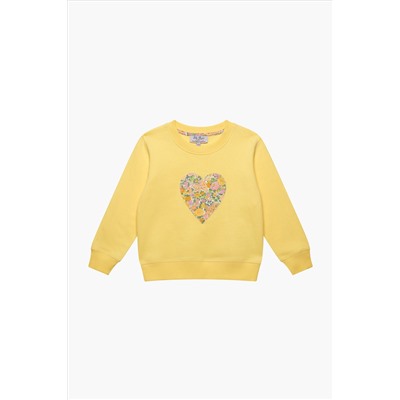 Trotters London Yellow Liberty Print Elysian Day Heart Cotton Sweatshirt