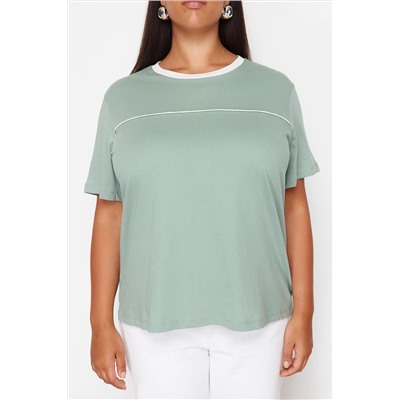 Более экологичная непринужденная трикотажная футболка из 100 % хлопка мятного цвета с окантовкой TBBSS24BF00053