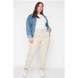 Бежевые джинсы для мам с завышенной талией и эластичной резинкой на талии TBBAW23CJ00037