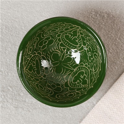 Пиала Риштанская керамика, зеленая, 8,5 см, малая коньячная,
