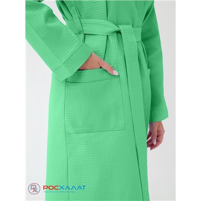 Женский вафельный халат с планкой зеленый В-02 (12)
