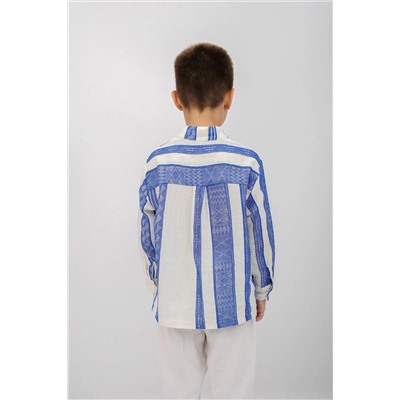 Этническая синяя - белая полосатая детская рубашка из ткани шиле fec36