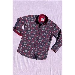 Новый сезон, бордовая детская рубашка с длинным рукавом с цветочным принтом Yeni-Louis-0011