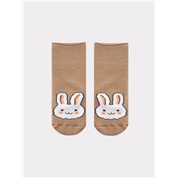 Носки детские коричневые с отворотом и рисунком в виде зайчика