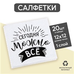 Салфетки бумажные «Сегодня можно всё», однослойные, 24х24 см, набор 20 шт.