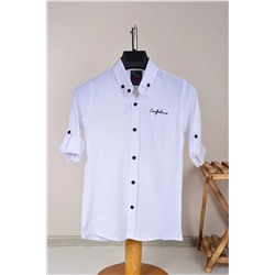 Белая рубашка узкого кроя из лайкры для мальчика KİDS-1306