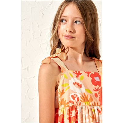 Angel & Rocket Julieta Orange Ribbon Strap Print Dress