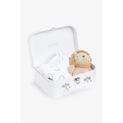 The White Company Organic Cotton Lion Suitcase White Gift Set