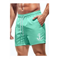 Мятно-зеленый мужской базовый купальник стандартной длины с принтом якоря, шорты для плавания
