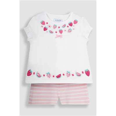 JoJo Maman Bébé Strawberry Embroidered Jersey Pyjamas