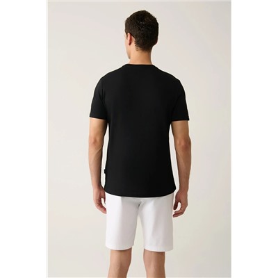 Мужская черная дышащая футболка стандартного кроя из 100% хлопка с круглым вырезом E001000