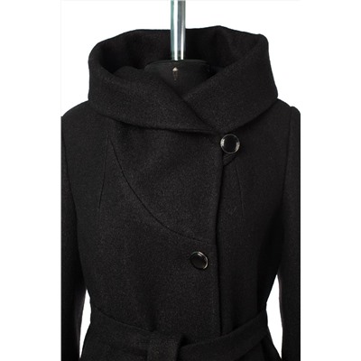 02-3088 Пальто женское утепленное (пояс) вареная шерсть черный