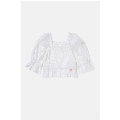 Angel & Rocket Cleo White Broderie Puff Sleeve Top