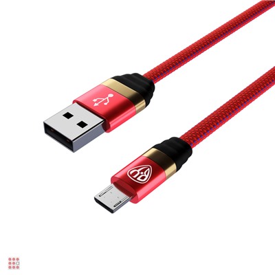 Кабель для зарядки Элегант Micro USB, 1м, 3А, быстрая зарядка QC3.0, тканевая оплётка, красный