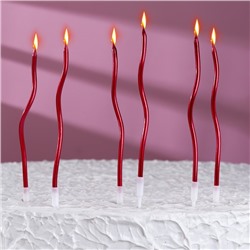 Свечи для торта витые "Серпантин" 6  шт, 12 см, коктейльные, рубиновые