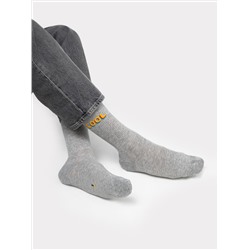 Высокие мужские носки в оттенке "серый меланж" с яркой надписью