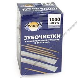 Зубочистки БАМБУК в инд.бумаж.уп. 1000шт 6,5х0,2см, картон.кор Aviora (30)