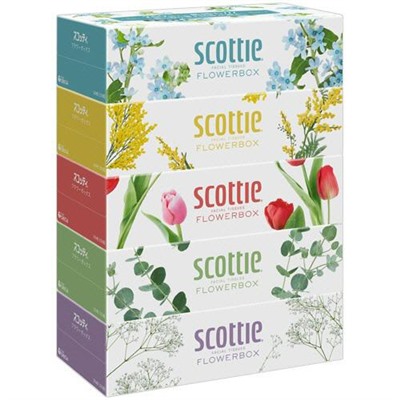 Scottie Салфетки Crecia "Scottie Flowerbox" двухслойные 160 шт. х 5 коробок / 12