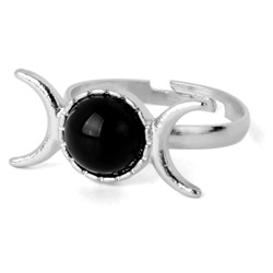 KL213-05 Безразмерное кольцо Полумесяц, чёрный агат