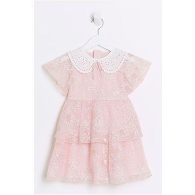 River Island Girls Pink Embellished Skater Dress