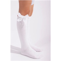 Семейные детские базовые носки до колена с лентой белые KAT01K00083