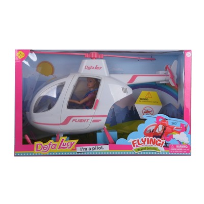 *DEFA Lucy Набор с куклой "Полёт на вертолёте" (28,5 см, вертолёт, подвиж, свет, звук, белый)
